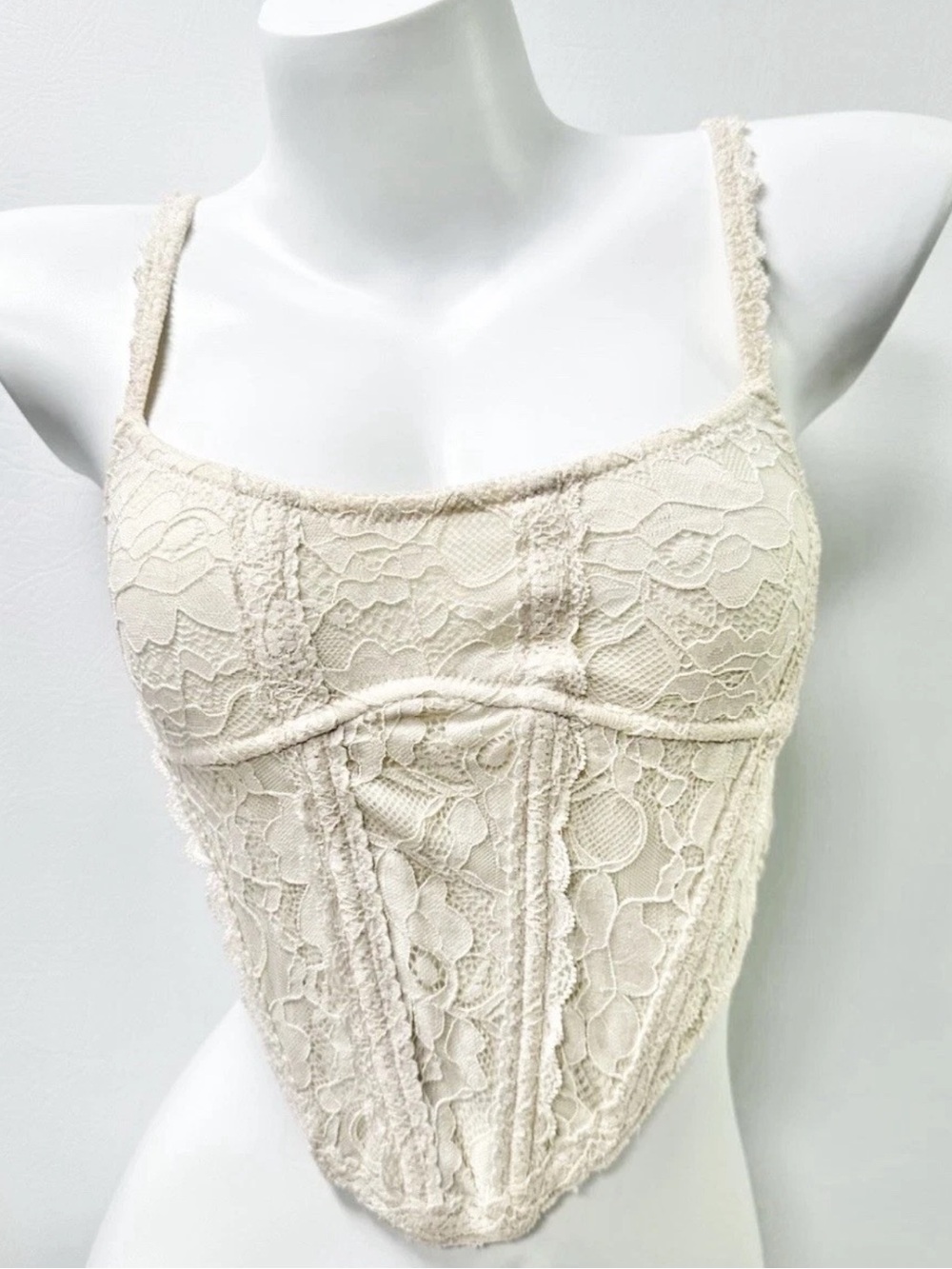 Urban Outfitters Out From Under Modern Love Corset Cream Lace Top Coquette Sz L